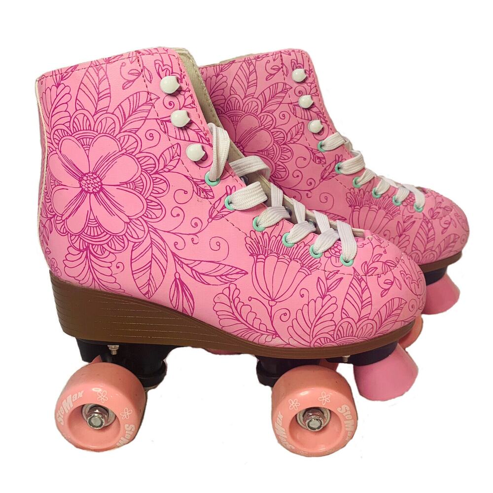 Womens Roller Skates Size 7.5 Ste Max Pink Floral Girl PVC Leather St Bearings